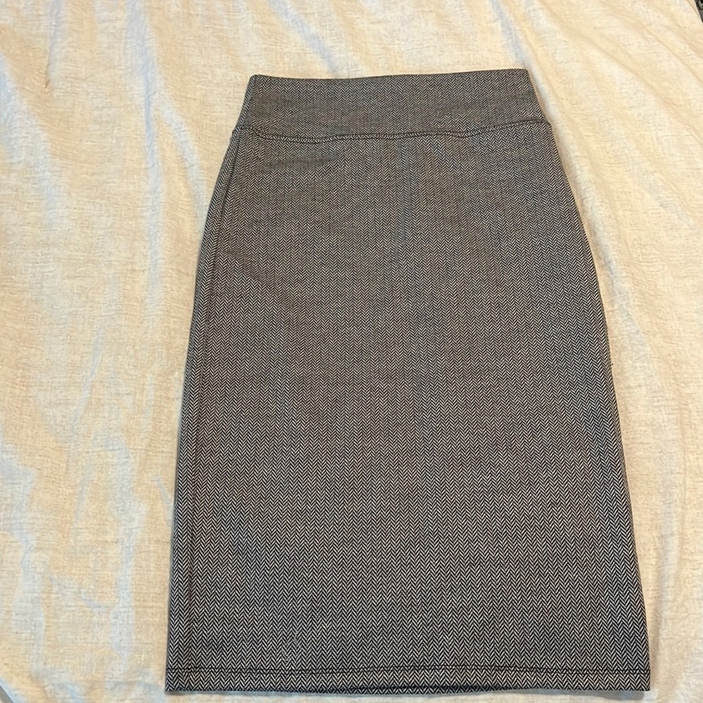Black and White Herringbone Midi Pencil Skirt